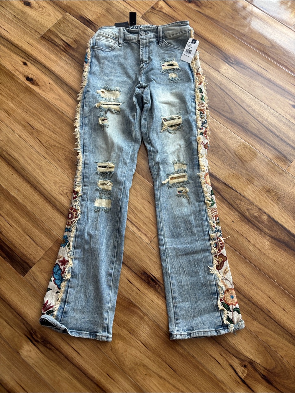 Embroidered Side-Trim Light Blue Flare Jeans